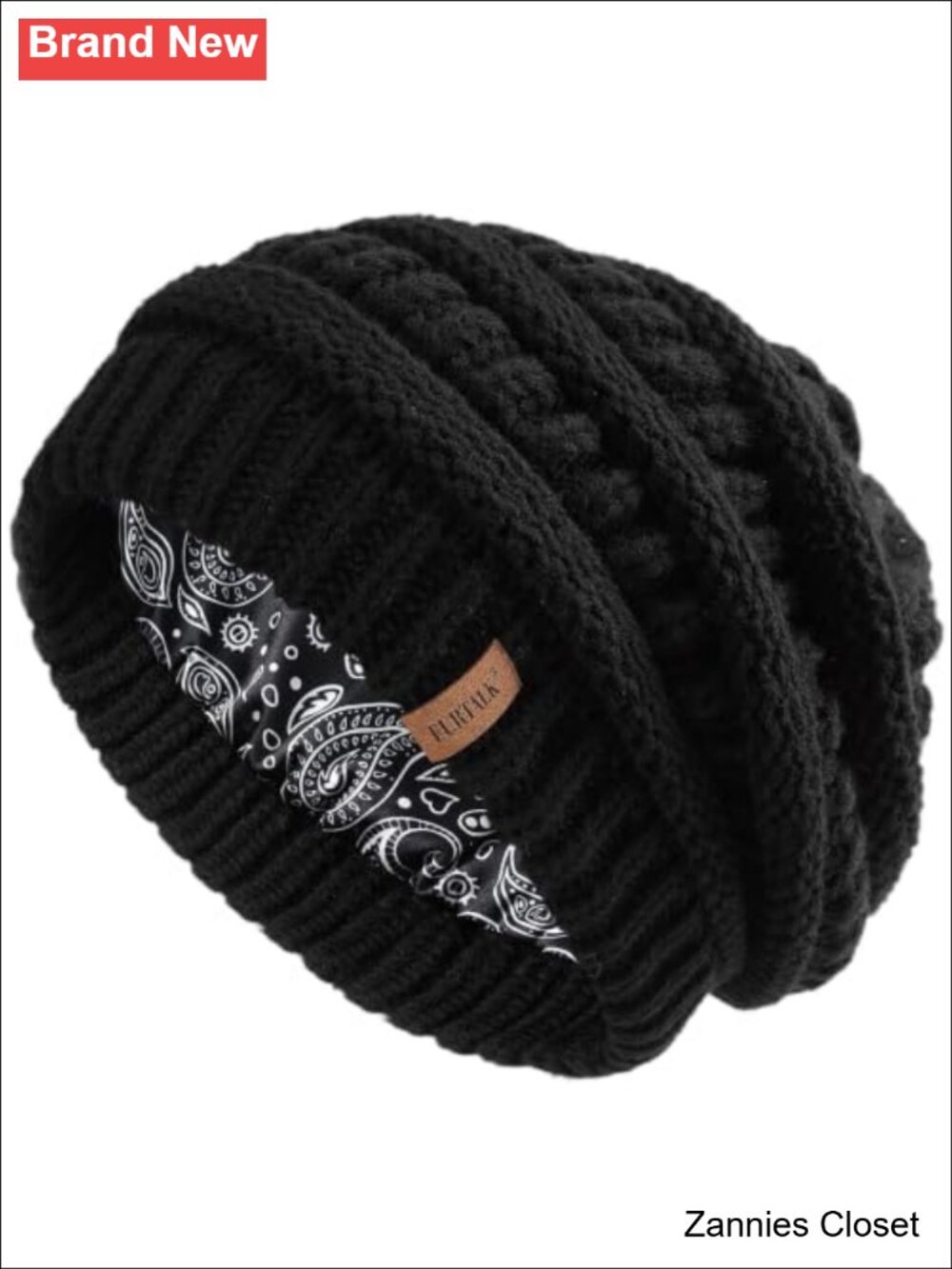 🤠 Cable Knit Chunky Slouchy Beanie Satin Lined Winter Hat